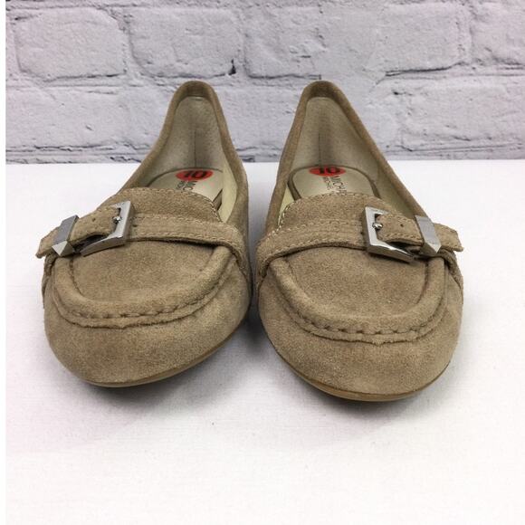 Michael Michael Kors Almond Toe Buckle Suede Preppy Minimalist Tan Loafer 10M - Picture 2 of 13